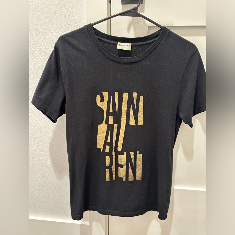 SAINT LAURENT Women’s T-Shirt Black Gold XS